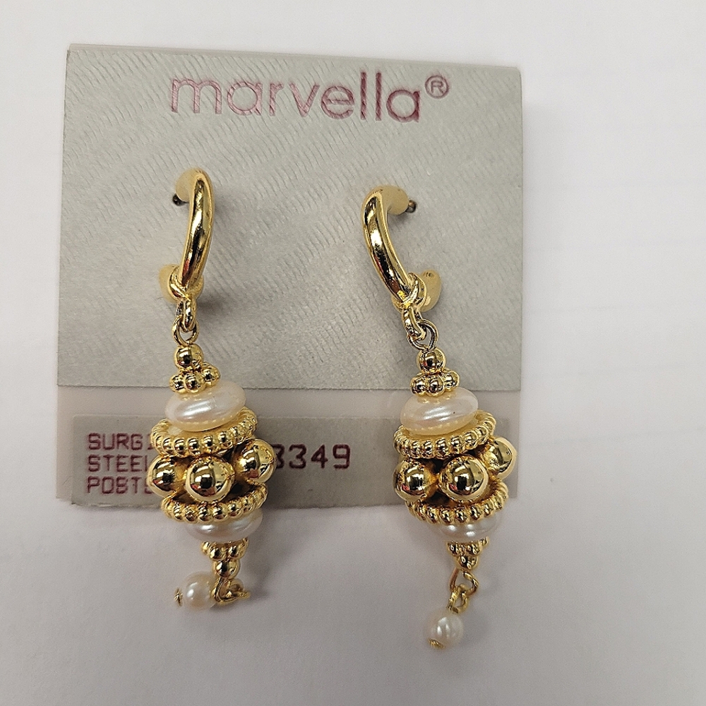 Marvella Faux Pearl Gold Tone Pierced Earrings.